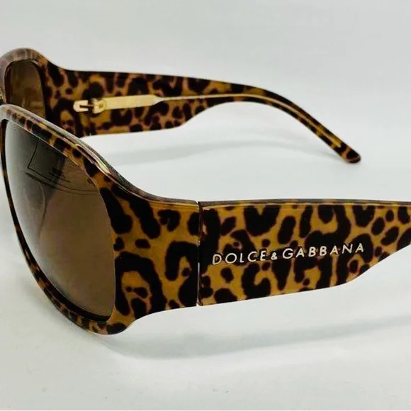 Dolce & Gabbana Leopard Oversized Sunglasses Gold Temple Made Italy w/ Case - Picture 7 of 11